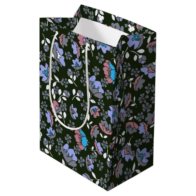 Sacola Para Presentes Média Design Floral a preto (Verso inclinado)