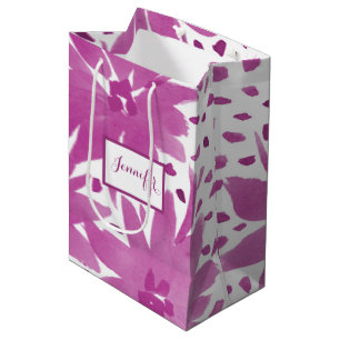 Sacola Para Presentes Média Design Floral médio personalizado, cor-de-rosa, co