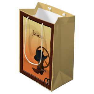 Sacola Para Presentes Média Design MGB de inicialização do cowboy