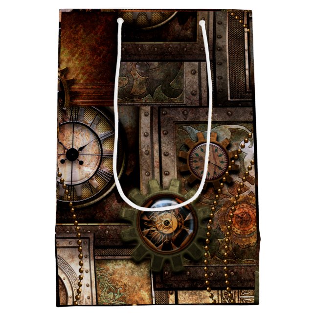 Sacola Para Presentes Média Design steampunk maravilhoso (Verso)