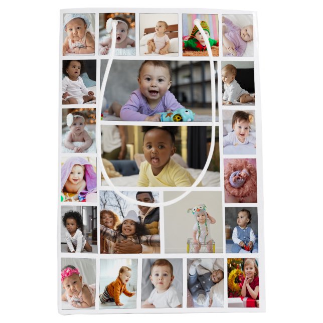 Sacola Para Presentes Média Design sua Própria Colagem de Fotos 22 Arte Enquad (Frente)