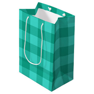 Sacola Para Presentes Média Design Xadrez Quadriculado em Azul Verde e Turques