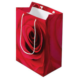 Sacola Para Presentes Média Detalhe de rosa vermelha, redemoinho floral abstra