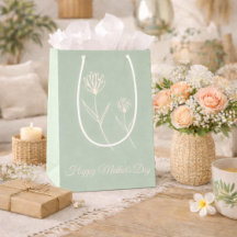 Dia das Mães Elegante Flores Simples Verde Menta