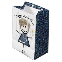 Sacola Para Presentes Média Dia das Mães Menina Palito com Margaridas 