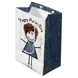 Sacola Para Presentes Média Dia das Mães Menina Palito com Margaridas 