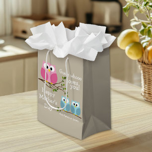 Sacola Para Presentes Média Dia de as mães - Corujas bonitas - Quem te ama
