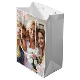 Sacola Para Presentes Média Dia de as mães de Fotografia Floral Rosa Chic