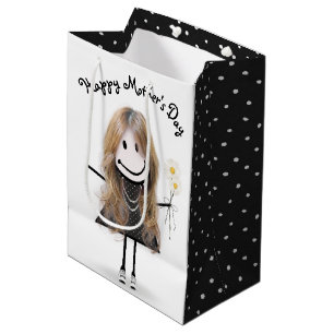 Sacola Para Presentes Média Dia de as mães Stick Girl with Daisies