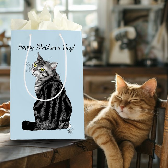 Sacola Para Presentes Média Dia de as mães Tabby Cat (Criador carregado)