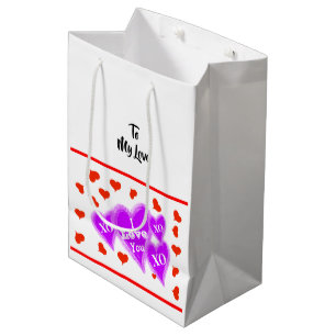 Sacola Para Presentes Média Dia de os namorados Corações Roxos Corações Vermel