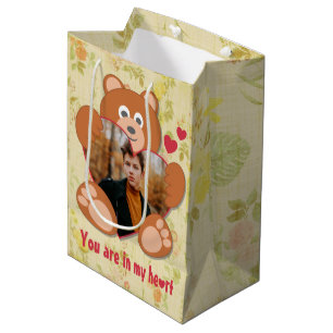 Sacola Para Presentes Média Dia de os namorados de urso de pelúcia floral