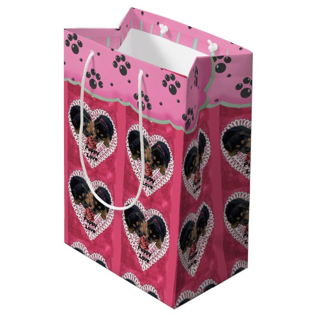 Sacola Para Presentes Média Dia de os namorados Rottweiler (Verso inclinado)