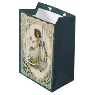 Sacola Para Presentes Média Dia de os namorados Vintage, Garota Vitoriana com