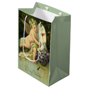 Sacola Para Presentes Média Dia de os namorados vitoriano, aves Vintage Angel