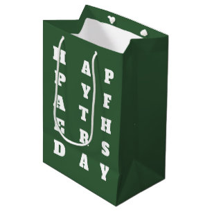 Sacola Para Presentes Média Dia de os pais Feliz da Tipografia Branca Verde e