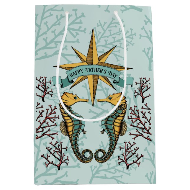 Sacola Para Presentes Média Dia de os pais náutico feliz cavalo marinho e foto (Frente)