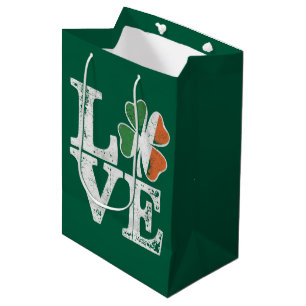 Sacola Para Presentes Média Dia de São Patrício Amor Sortudo Trevo Verde Irlan