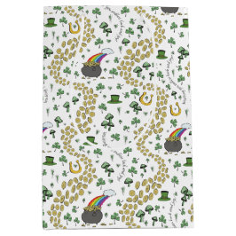 Sacola Para Presentes Média Dia de São Patrício Diversão Shamrock Verde Leprec