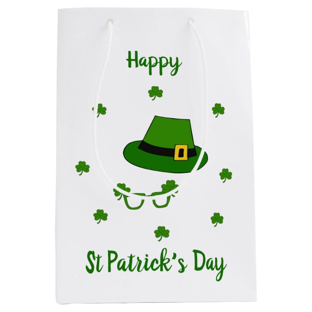 Sacola Para Presentes Média Dia de São Patrício Feliz e Mínimo (Frente)
