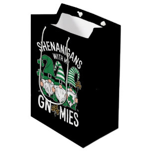 Sacola Para Presentes Média Dia de São Patrício Shamrock Sortudo Leopardo Gnom
