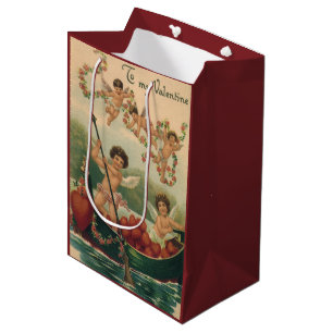 Sacola Para Presentes Média Dia dos Namorados Vintage, Querubins Vitorianos em