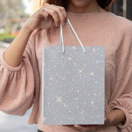 Sacola Para Presentes Média Diamante Branca de Espumantes de Textura Luminosa