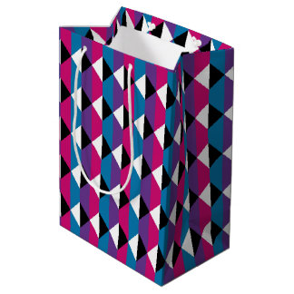 Sacola Para Presentes Média Diamante roxo, rosa, azul, preto e branco