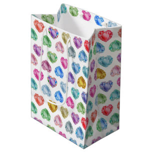 Sacola Para Presentes Média Diamond Heart Watercolor Pattern Cute Pastel Girly