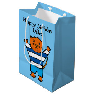 Sacola Para Presentes Média Dillon o Gato Personalizado Feliz Aniversário