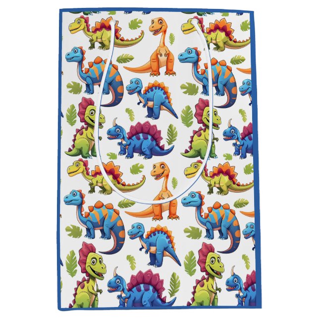 Sacola Para Presentes Média Dino-Mite, Partido Dinossauro Vibrante (Frente)