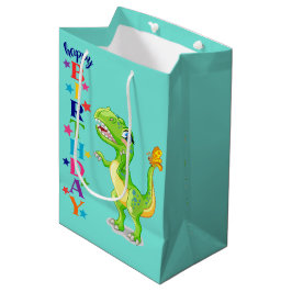 Sacola Para Presentes Média Dino Verde de Aniversário