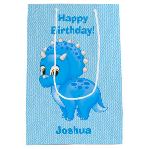 Sacola Para Presentes Média Dinossauro bonito do Triceratops do bebê azul