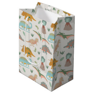 Sacola Para Presentes Média Dinossauros Desenho Infantil Boho Padrão de Dinoss