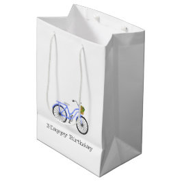 Sacola Para Presentes Média Diversão da Bicicleta Azul Feliz de Aniversário da