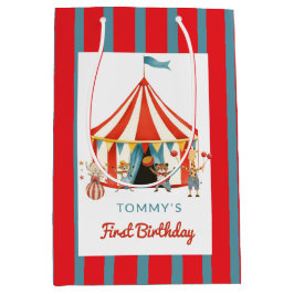 Sacola Para Presentes Média Diversão de Primeiro Aniversário do Circo Vermelho