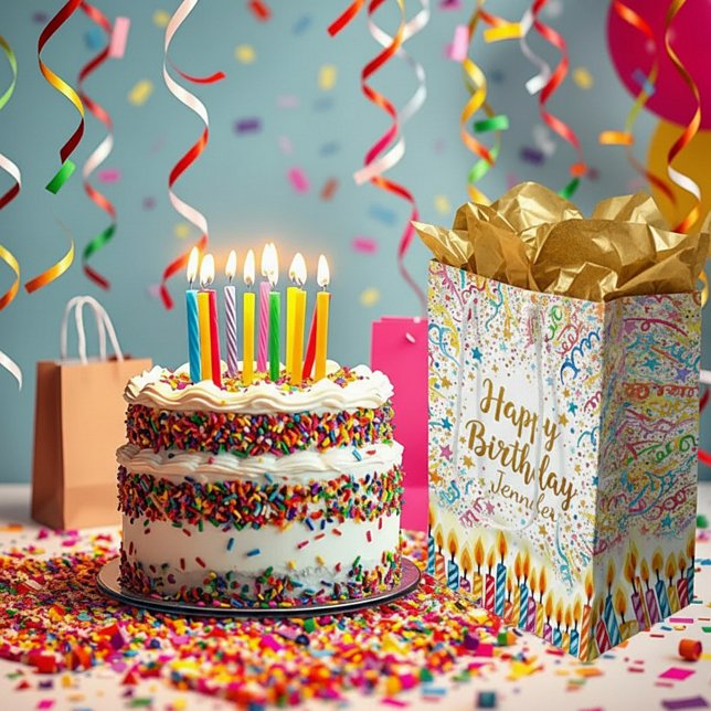 Sacola Para Presentes Média Divertimento personalizado de confete de aniversár (Criador carregado)