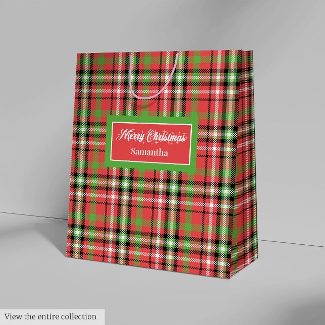 Sacola Para Presentes Média DIY Christmas Gift Bags Classic Tartan Accent Wrap (DIY Christmas Gift Bags Classic Tartan Accent Wrap)
