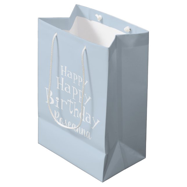 Sacola Para Presentes Média DIY Name Happy Birthday Pastel Blue (Frente inclinada)