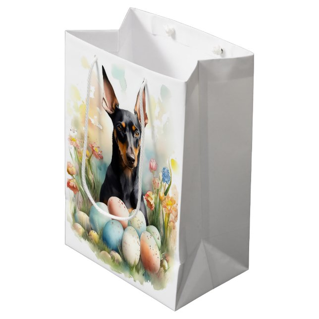 Sacola Para Presentes Média Doberman com Ovos de Páscoa (Frente inclinada)