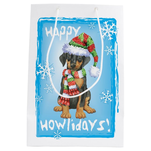 Sacola Para Presentes Média Doberman feliz de Howlidays (Verso)