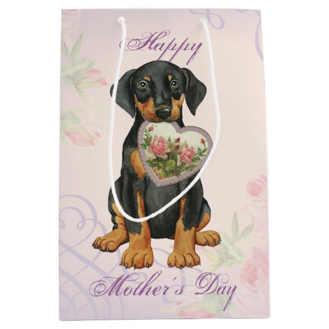 Sacola Para Presentes Média Doberman Heart Mãe (Frente)