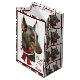 Sacola Para Presentes Média Doberman Pinscher Christmas