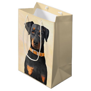 Sacola Para Presentes Média Doberman Pinscher Pintura Original Descortada
