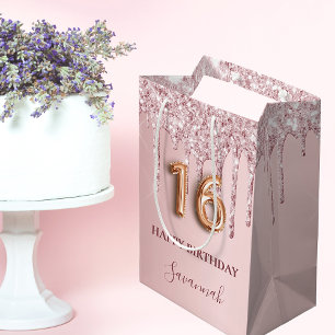 Sacola Para Presentes Média Doce 16 pinceladas cor-de-rosa pinga monograma 16º
