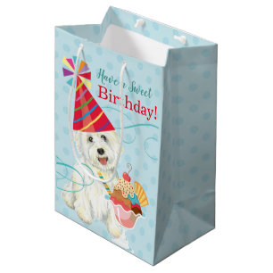 Sacola Para Presentes Média Doce Aniversário Westie Média Bag