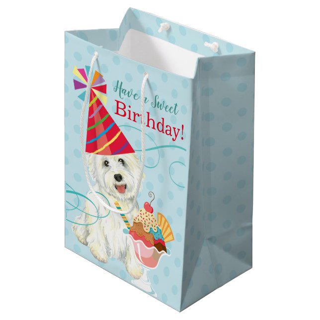 Sacola Para Presentes Média Doce Aniversário Westie Média Bag (Frente inclinada)