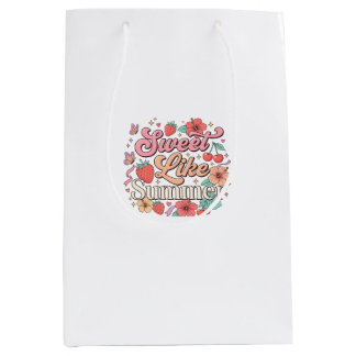 Sacola Para Presentes Média Doce Como o Verão – Adesivos de Frutas e Flores Fo