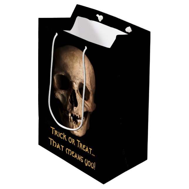 Sacola Para Presentes Média Doce de Halloween Caveira Assustadora (Frente inclinada)