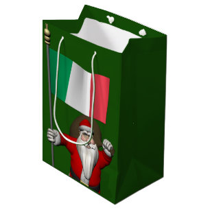 Sacola Para Presentes Média Doce Papai Noel Com Bandeira Da Itália